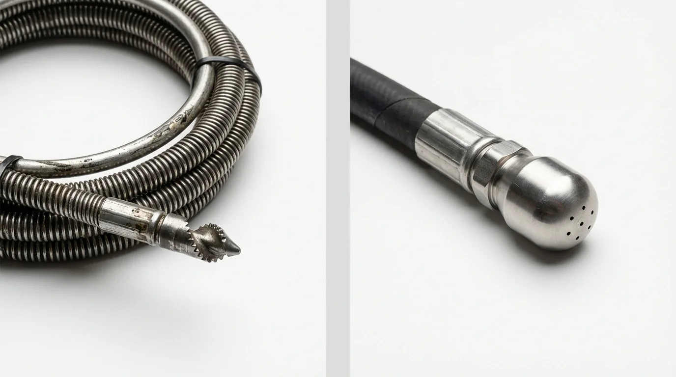 Drain snake cable and hydro jetting nozzle used for drain cleaning in Holdenville, OK