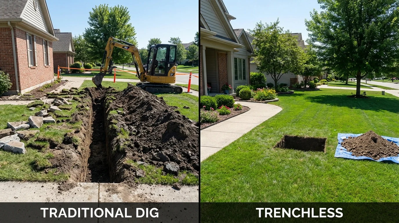 Trenchless sewer repair with minimal yard damage versus traditional excavation in Holdenville, OK